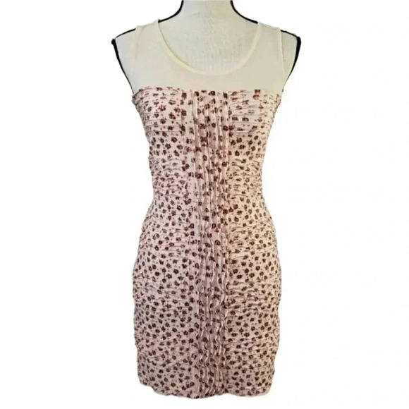 Free People Bodycon Ruched Florsl Ruffle Shimmy Dress - Picture 2 of 7